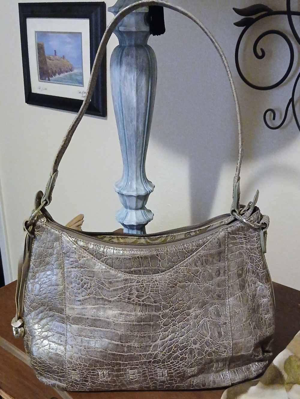 Brighton Croc-Embossed Shoulder Bag in Taupe